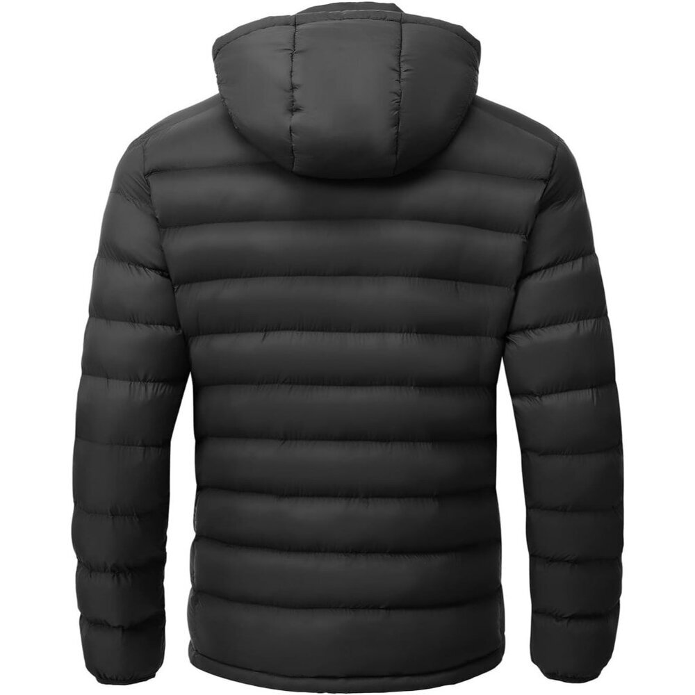 Men’s Black 100% Nylon Hooded Zip-Up Lightweight Warm Winter Puffer Jacket - Picture 4 of 7